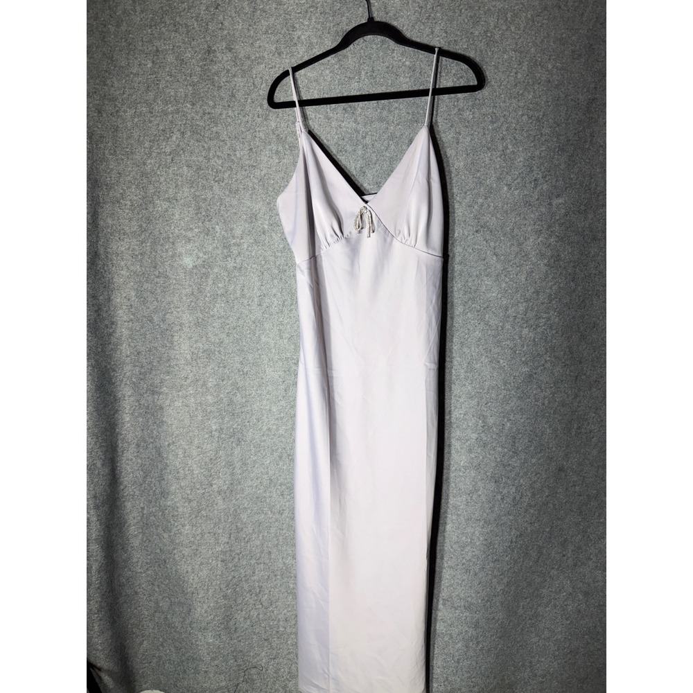 WAYF Lavender Rhinestone Bow Maxi Dress Pastel Purple V-Neck Slip Dress Large - Picture 2 of 8